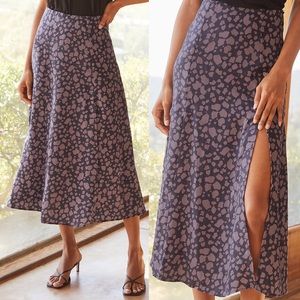 Lulus Always Adventurous Purple Animal Print Satin Midi Skirt Medium NEW